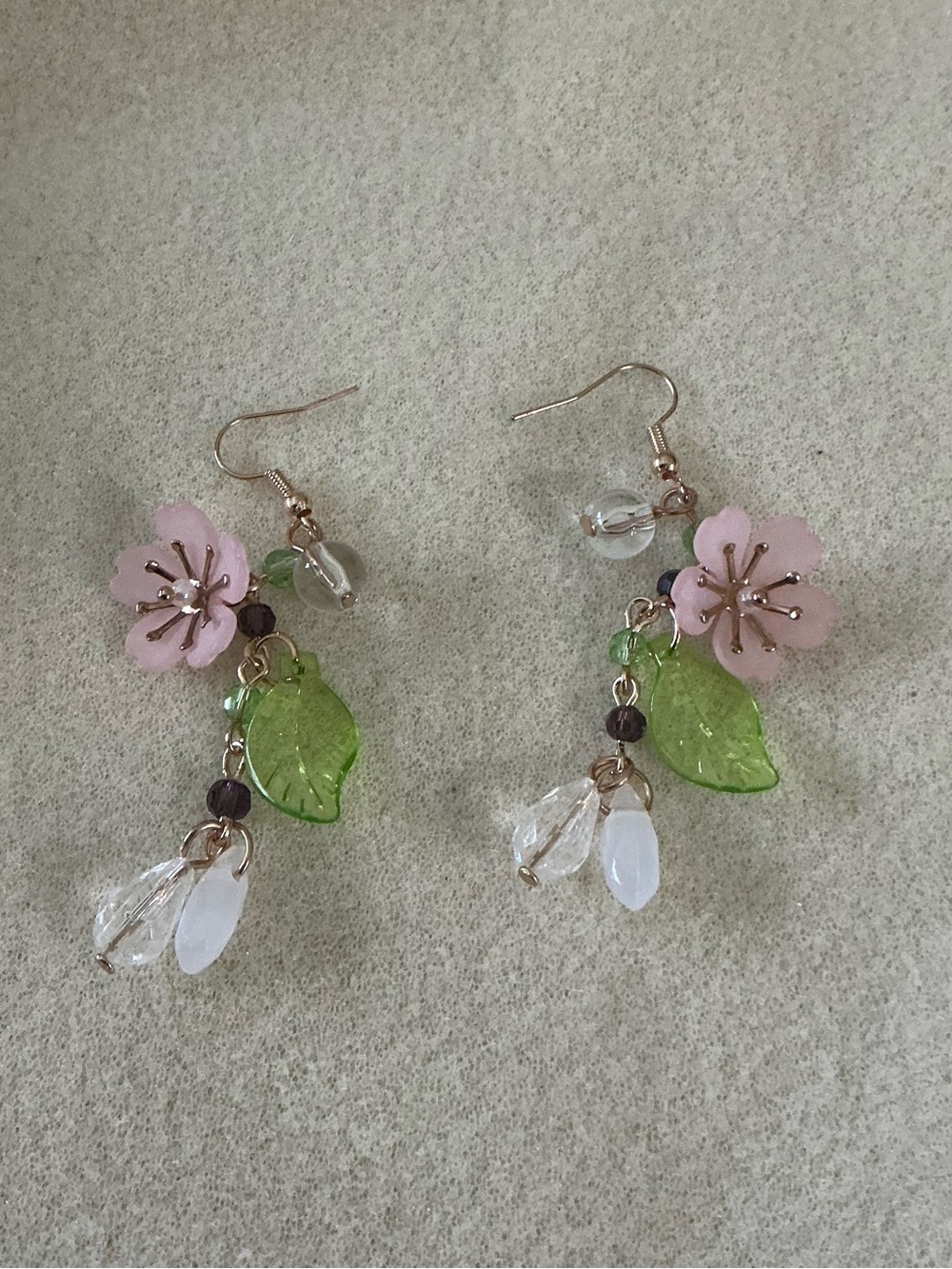 Floral Pink and Green Dangle Earrings